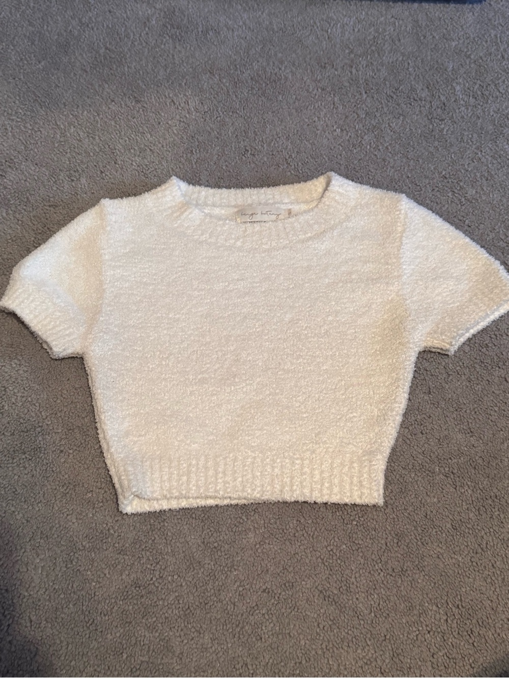 White Fuzzy Cropped Tee